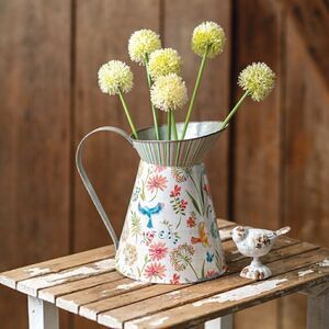 NEW! Cottagecore Farmhouse Ditsy Floral Striped Metal Pitcher Country Shabby